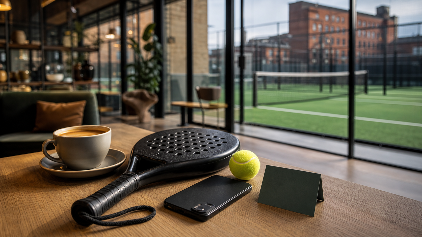 Best padel clubs in Leeds featured image with club cafe planning scene