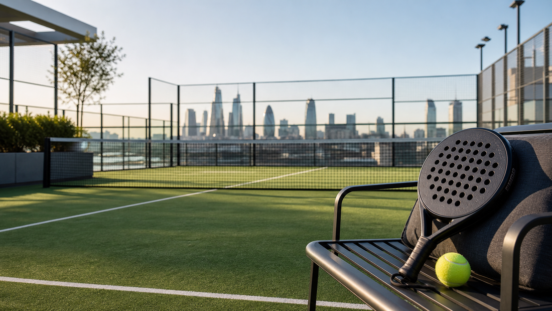 Best padel clubs in London featured image with rooftop court and skyline