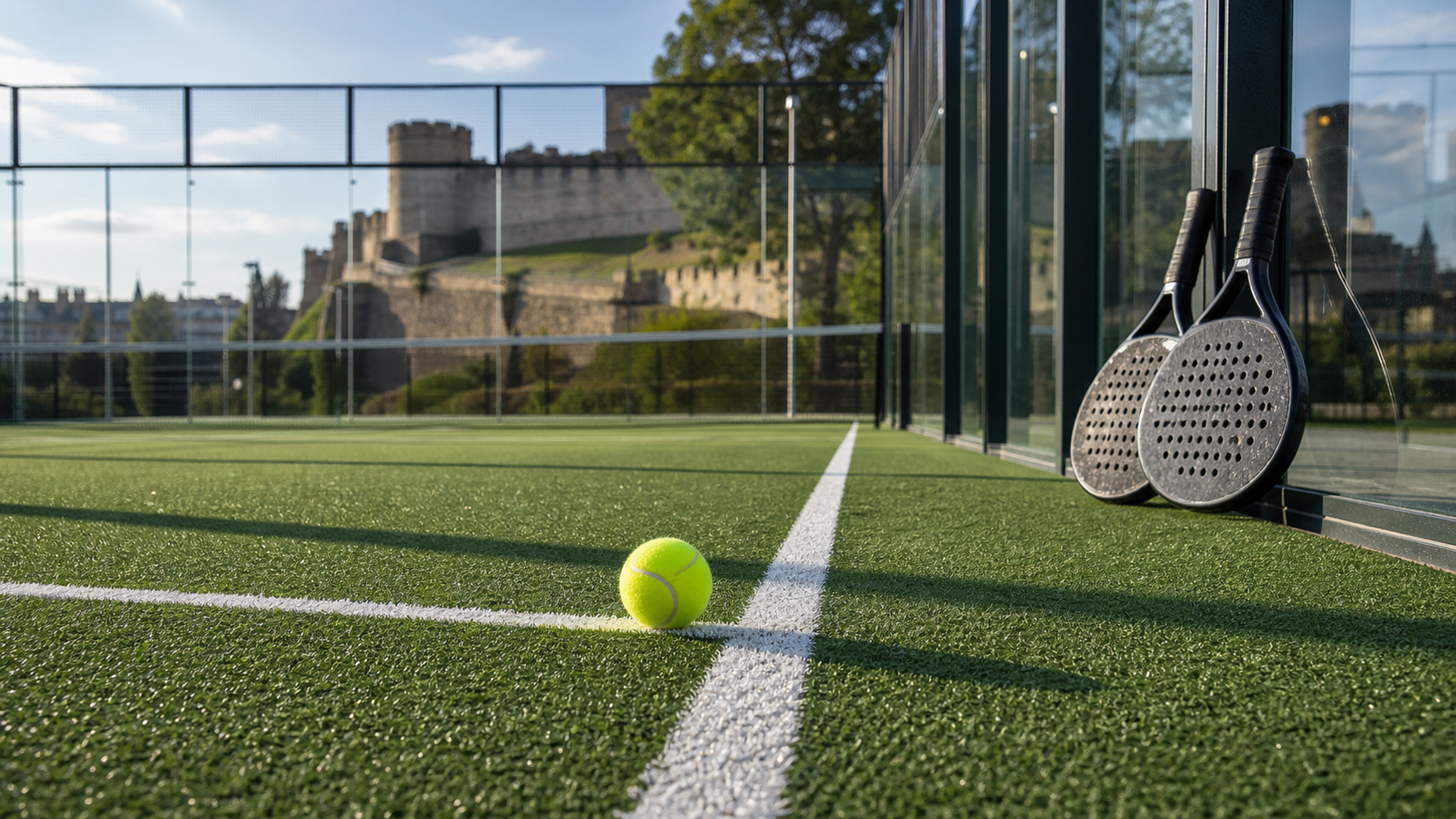 Best padel clubs in Nottingham featured image with outdoor court and padel ball