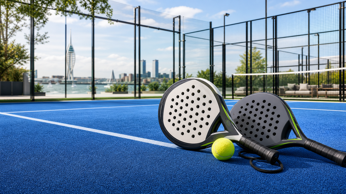 Best padel clubs in Southampton featured image with padel court and rackets