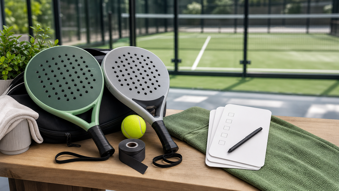 Best beginner padel rackets featured image with starter rackets and grip tape