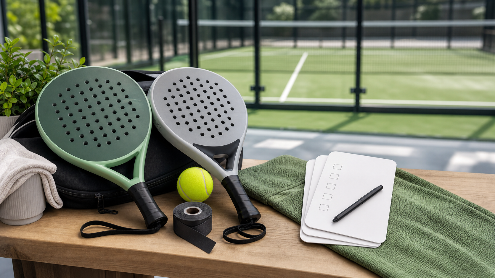 Best beginner padel rackets featured image with starter rackets and grip tape