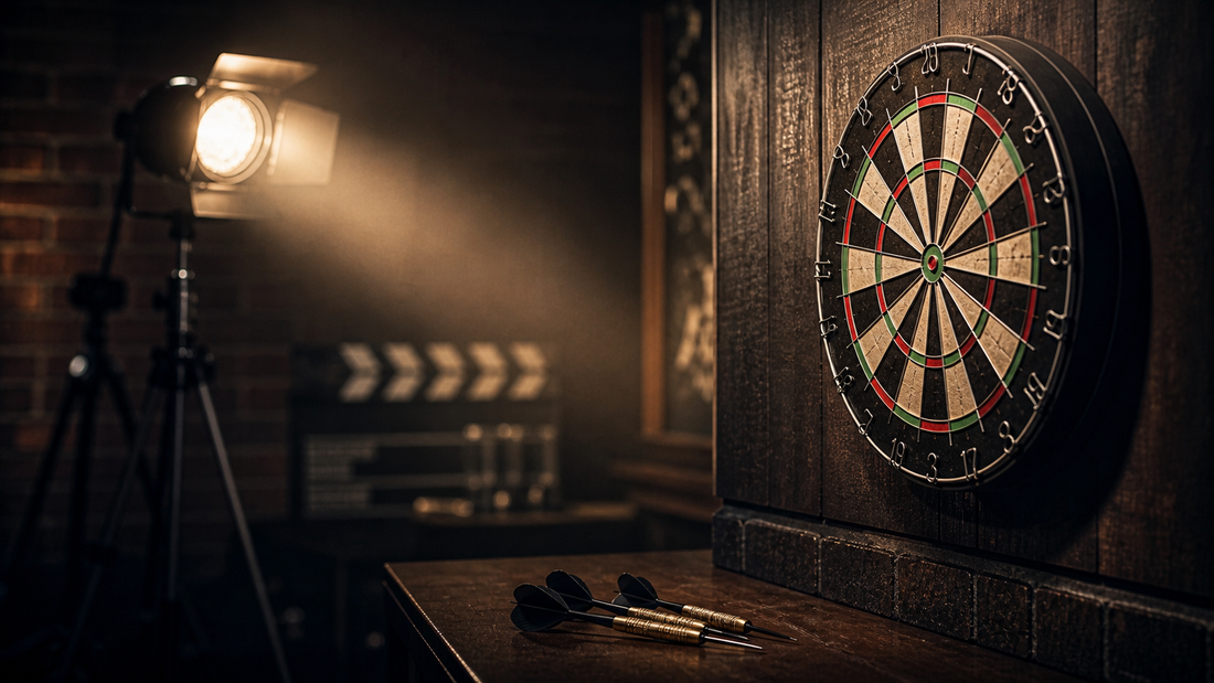 Dartboards in films and TV shows featured image with cinematic darts scene