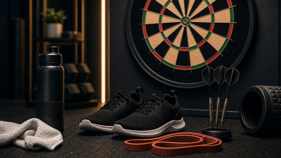 Do darts players need to be athletic featured image with darts and training gear