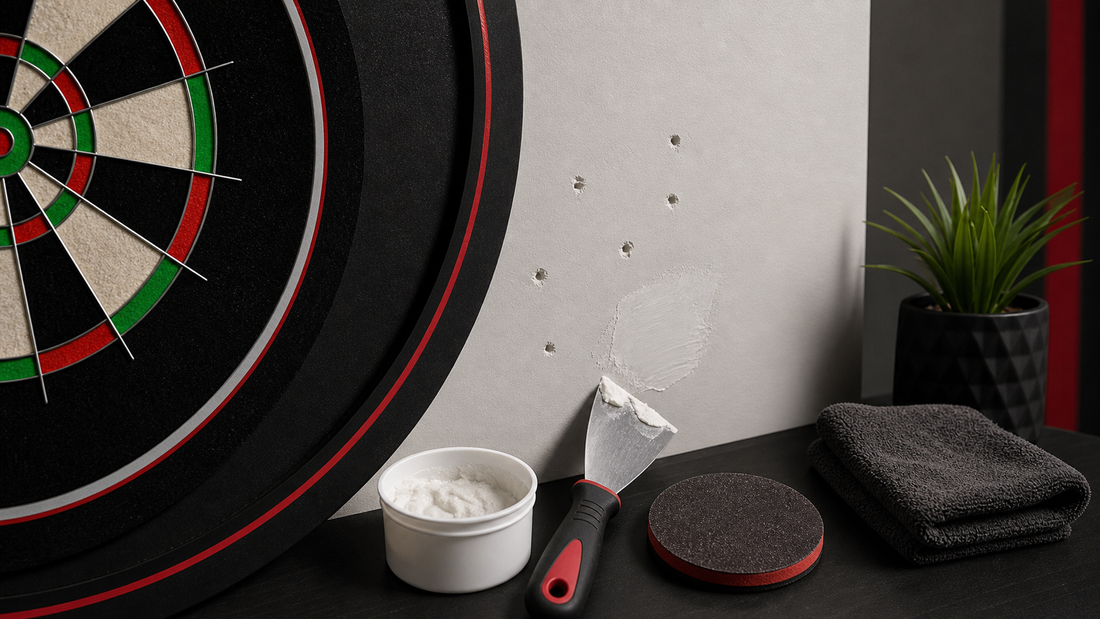 Fix small holes from darts featured image with wall repair and dartboard surround