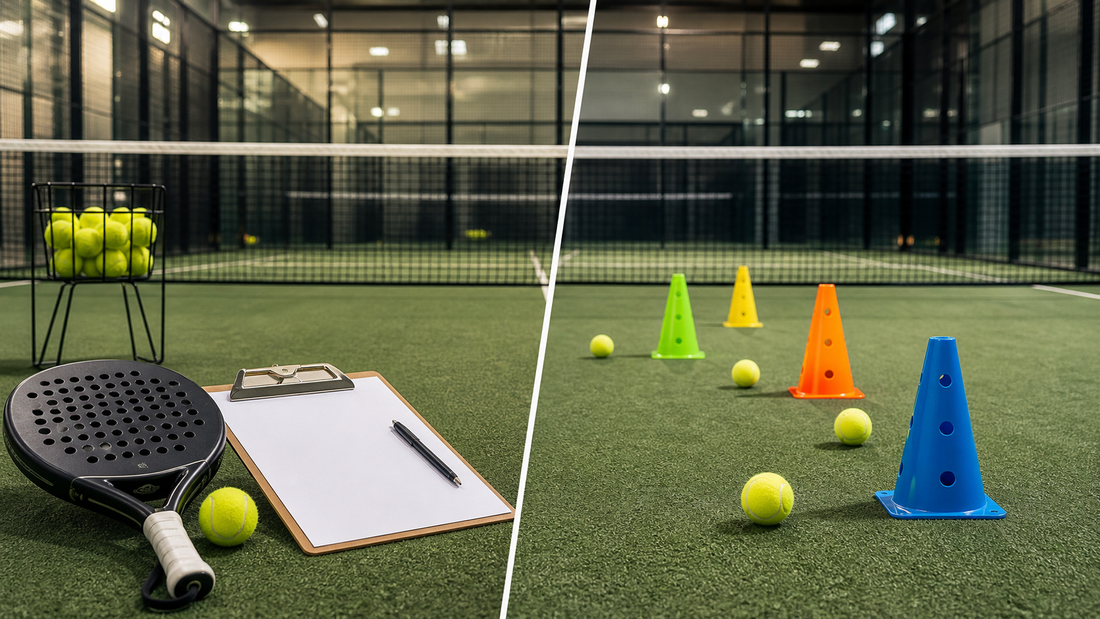 Group padel lessons versus private coaching featured image with split drill setup