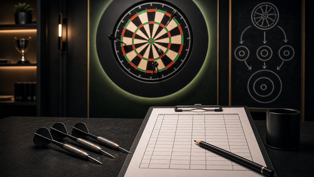 How do you score darts featured image with dartboard and blank score sheet