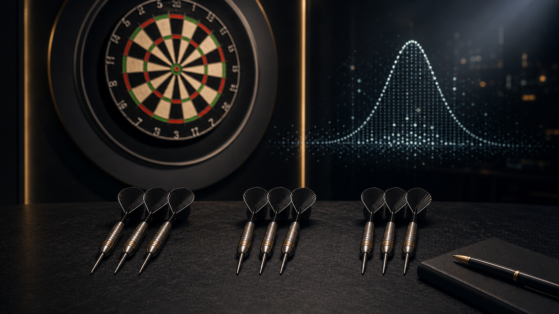How likely is a nine dart finish featured image with probability dots and dartboard
