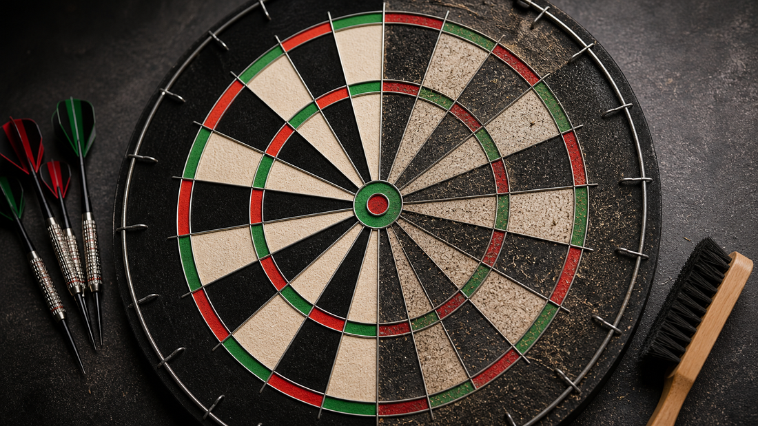 How long does a dartboard last featured image with fresh and worn dartboard