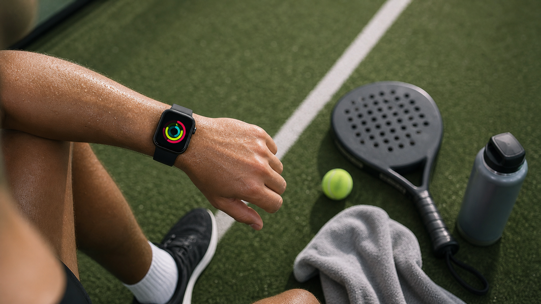 How many calories does padel burn featured image with fitness watch and racket