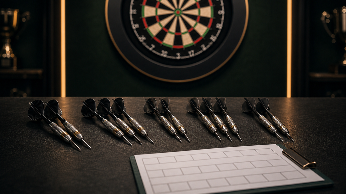 How many darts is a good leg featured image with grouped darts and score card