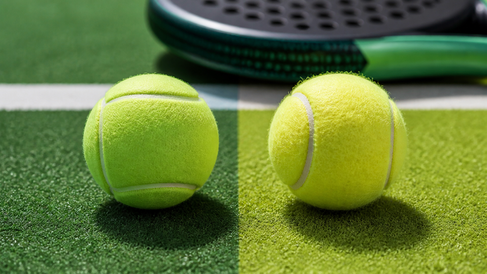 Padel balls versus tennis balls featured image with macro ball comparison