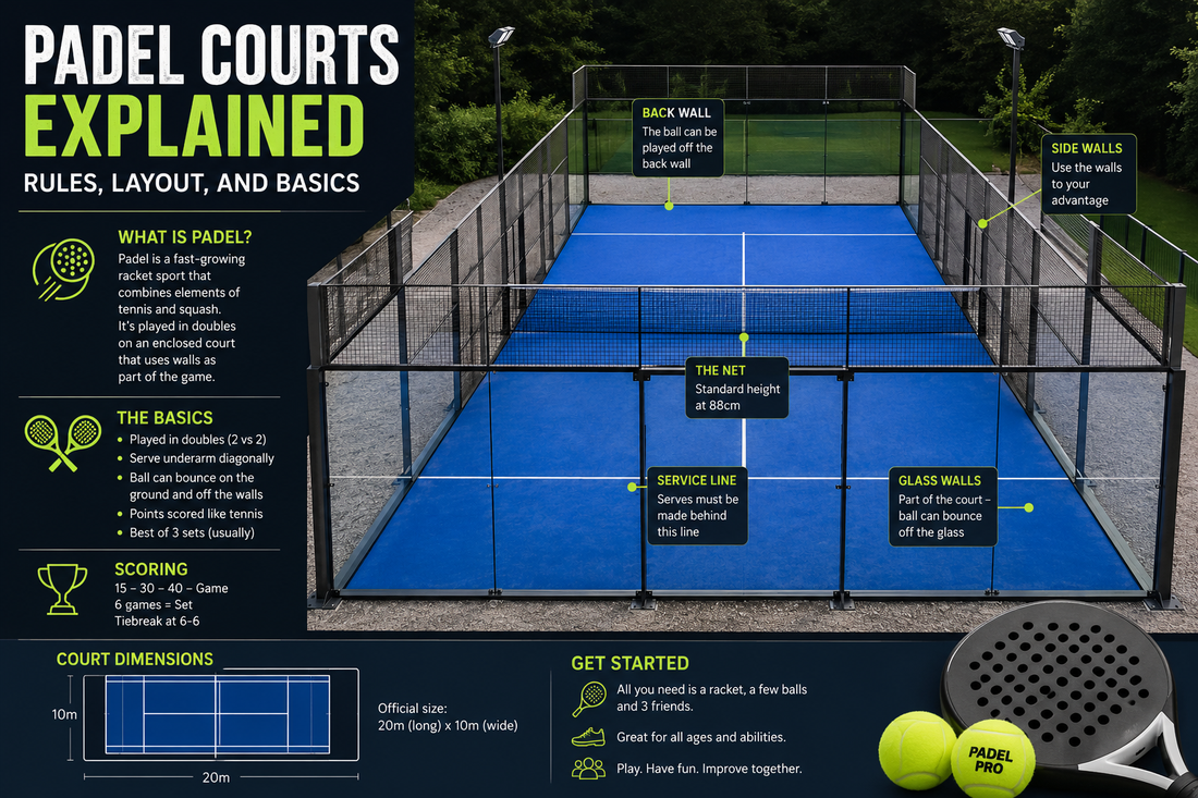 Padel courts explained with court layout, rules and basic gameplay points