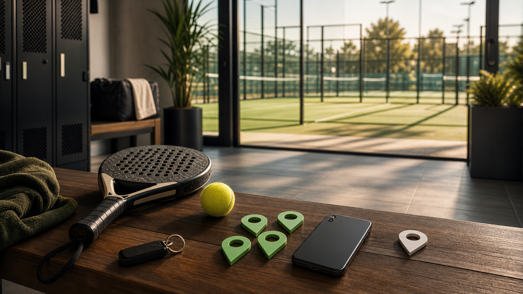 Padel courts near me featured image with booking bench and court key fob