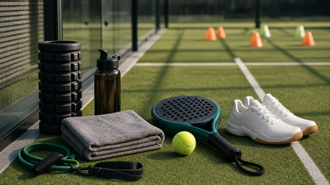 Padel warm-up routine featured image with resistance band and recovery kit