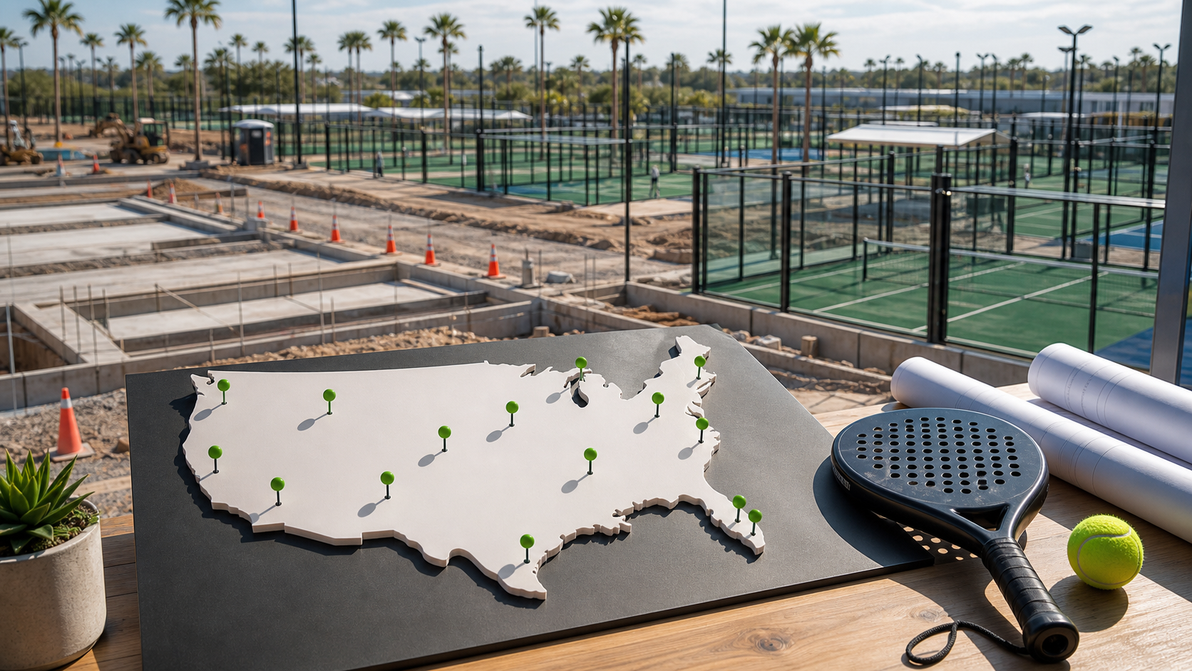 Rise of padel in the US featured image with club expansion planning scene