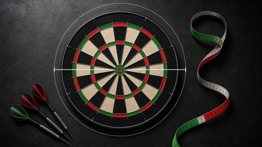 What size is a dartboard featured image with diameter guide and measuring tape