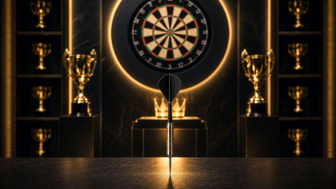 Darts number one featured image with trophy pedestal and dartboard