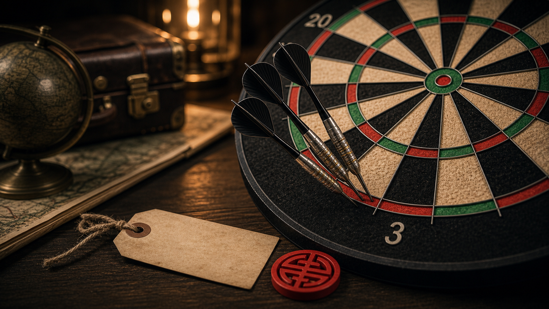 Shanghai in darts featured image with grouped darts and vintage game cue