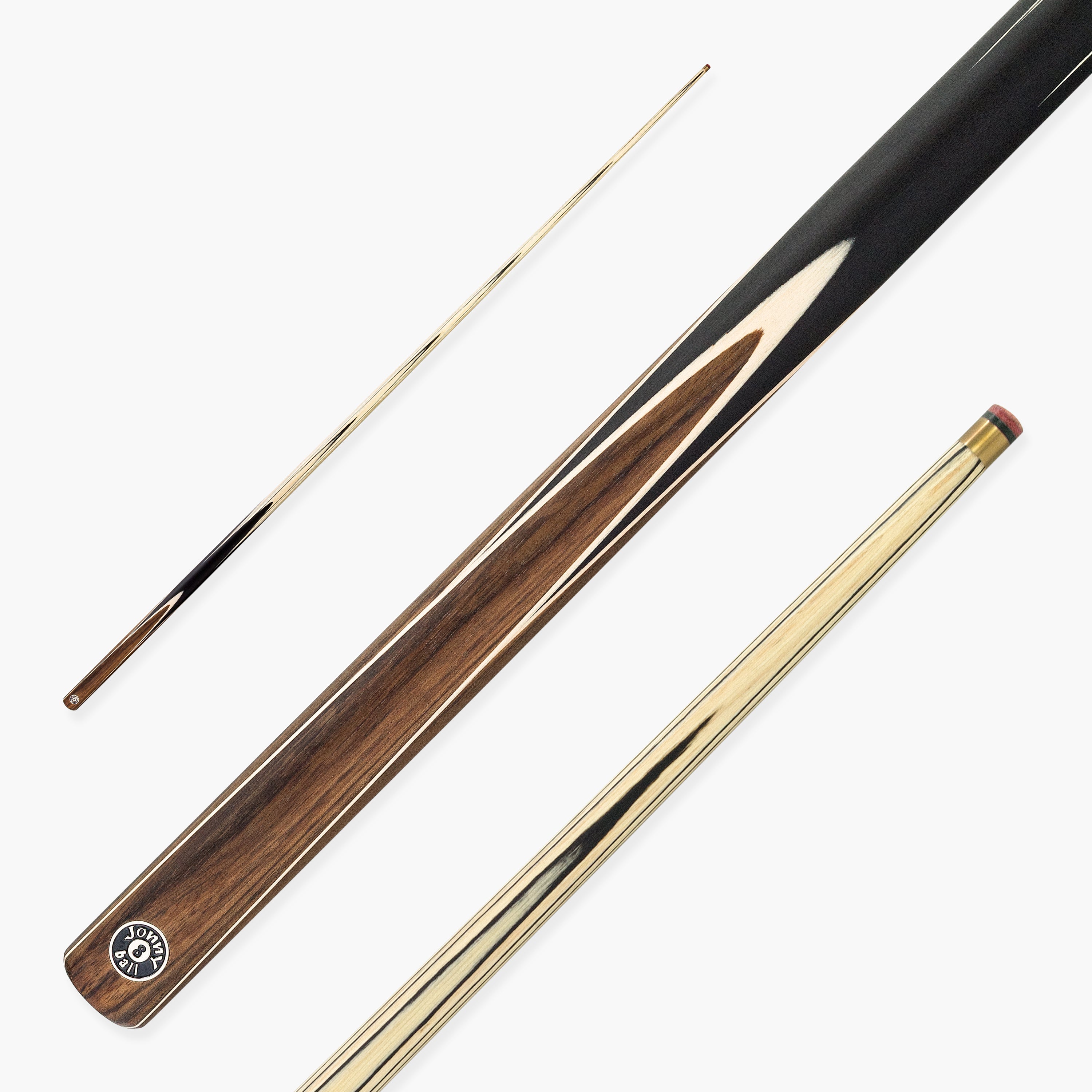 Jonny 8 Ball Walnut 57 Inch One Piece English Pool Cue with UV Printed Ash Shaft and 8.5mm Red Layered Tip