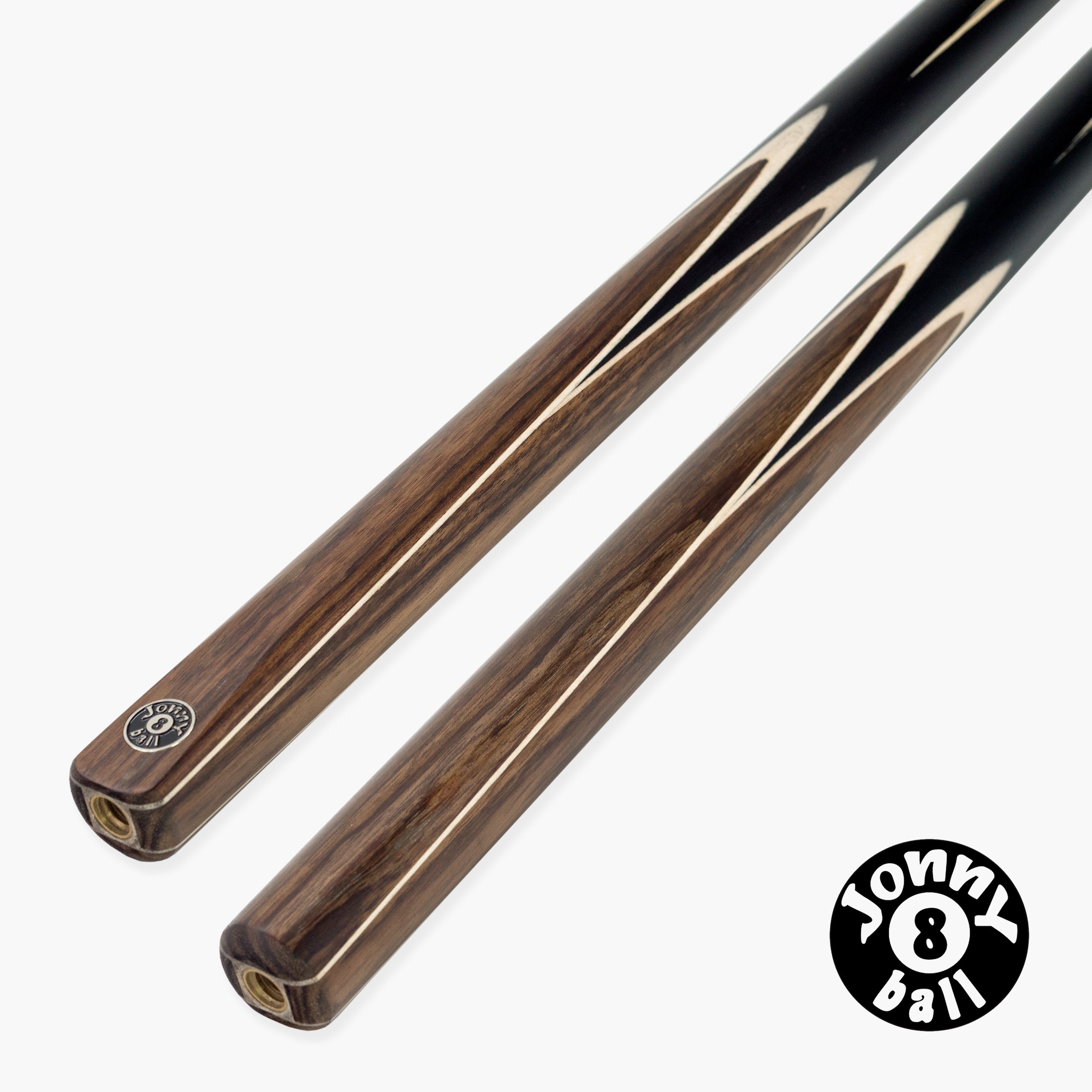 Jonny 8 Ball Walnut 57 Inch Two Piece English Pool Cue with UV Printed Ash Shaft and 8.5mm Red Layered Tip