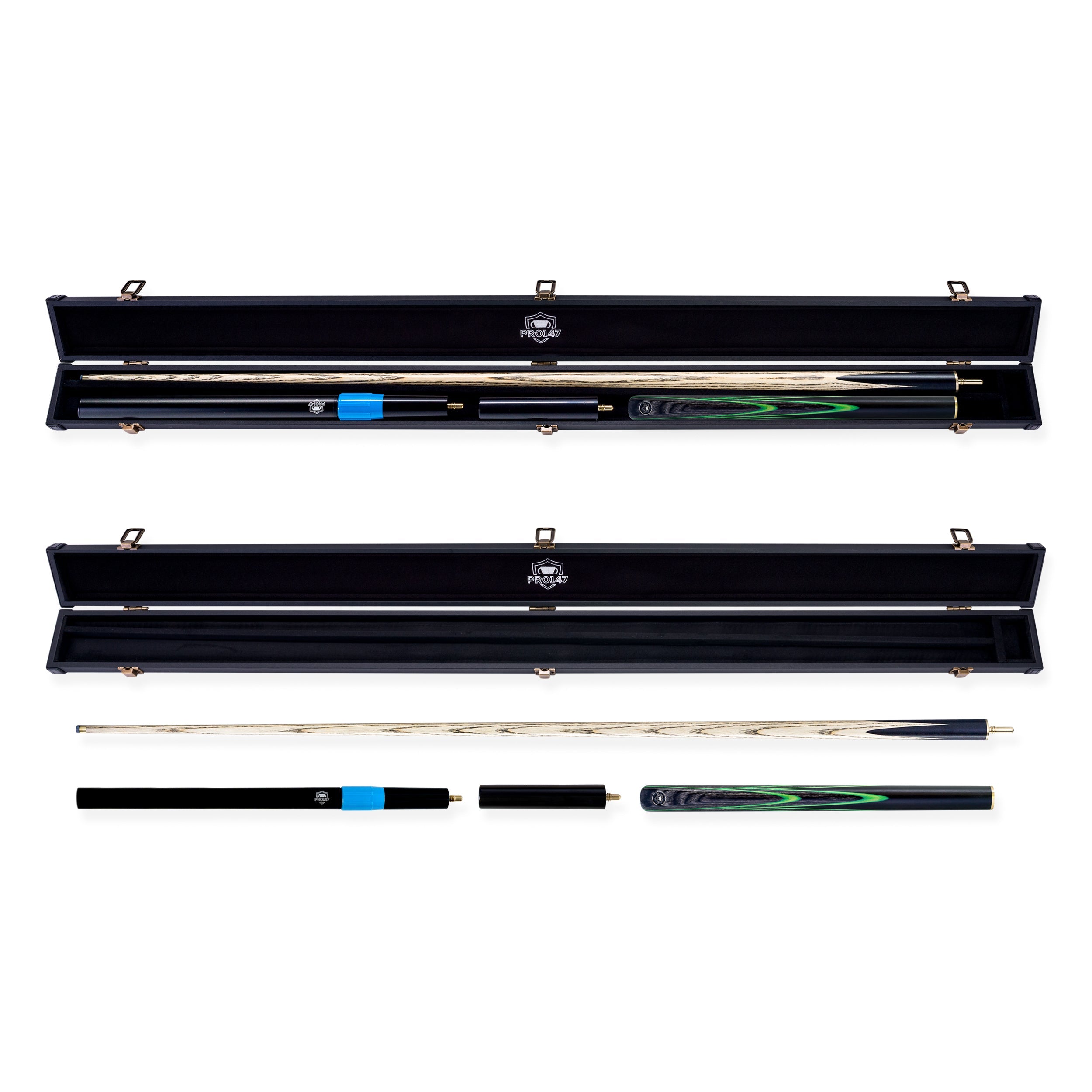 PRO147 Apollo 58 Inch 3/4 Jointed Hand Spliced Premium Snooker and Pool Cue and Case Set 9.5mm Tip