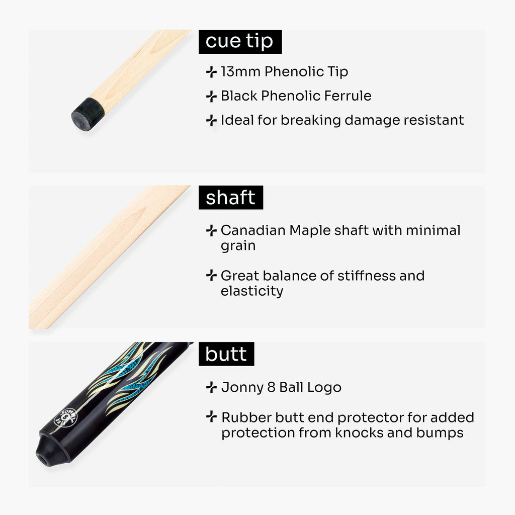 Jonny 8 Ball Aqua Riss American pool break jump cue