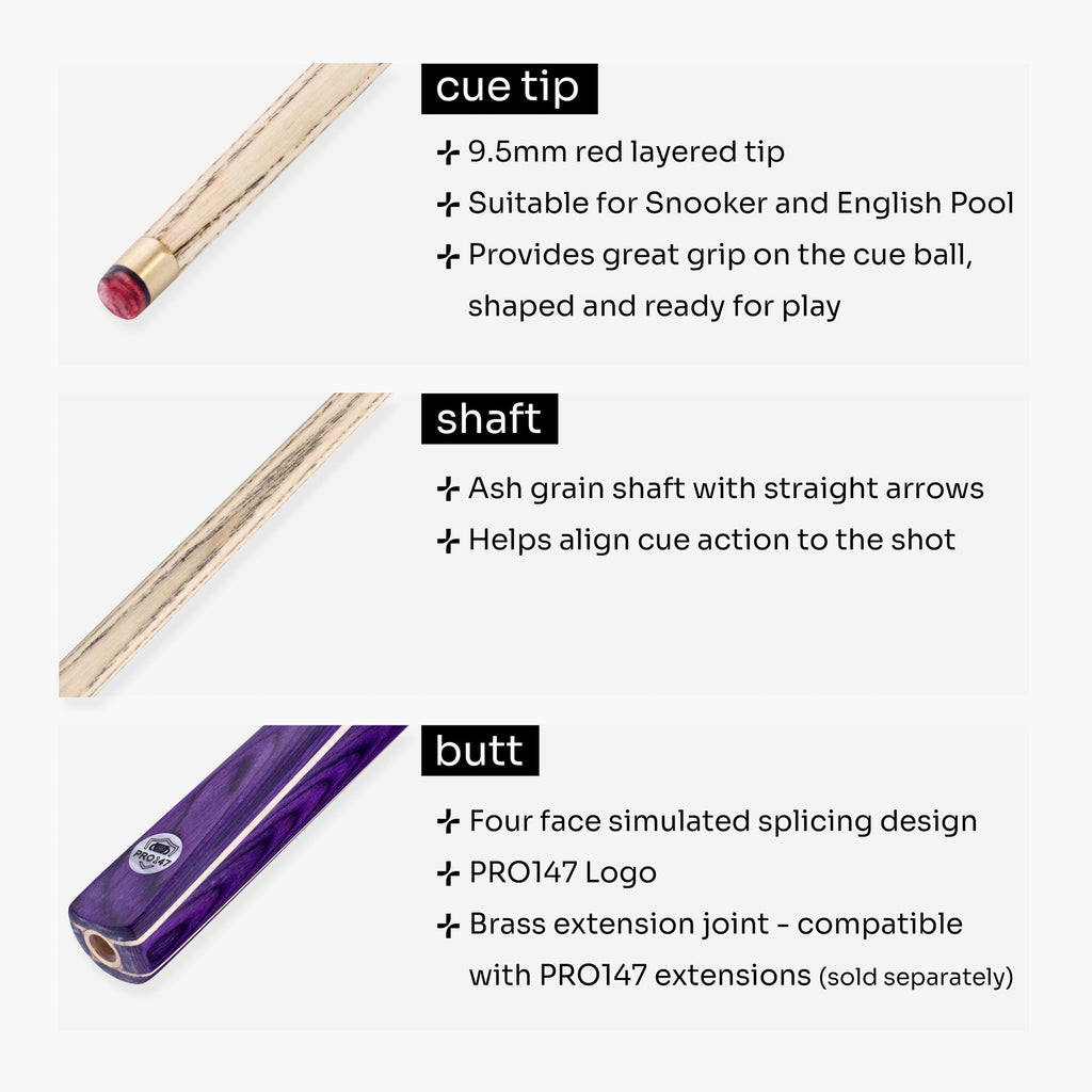 PRO147 Windsor 57 Inch 2 Piece Ash Snooker and Pool Cue with 9.5mm Tip