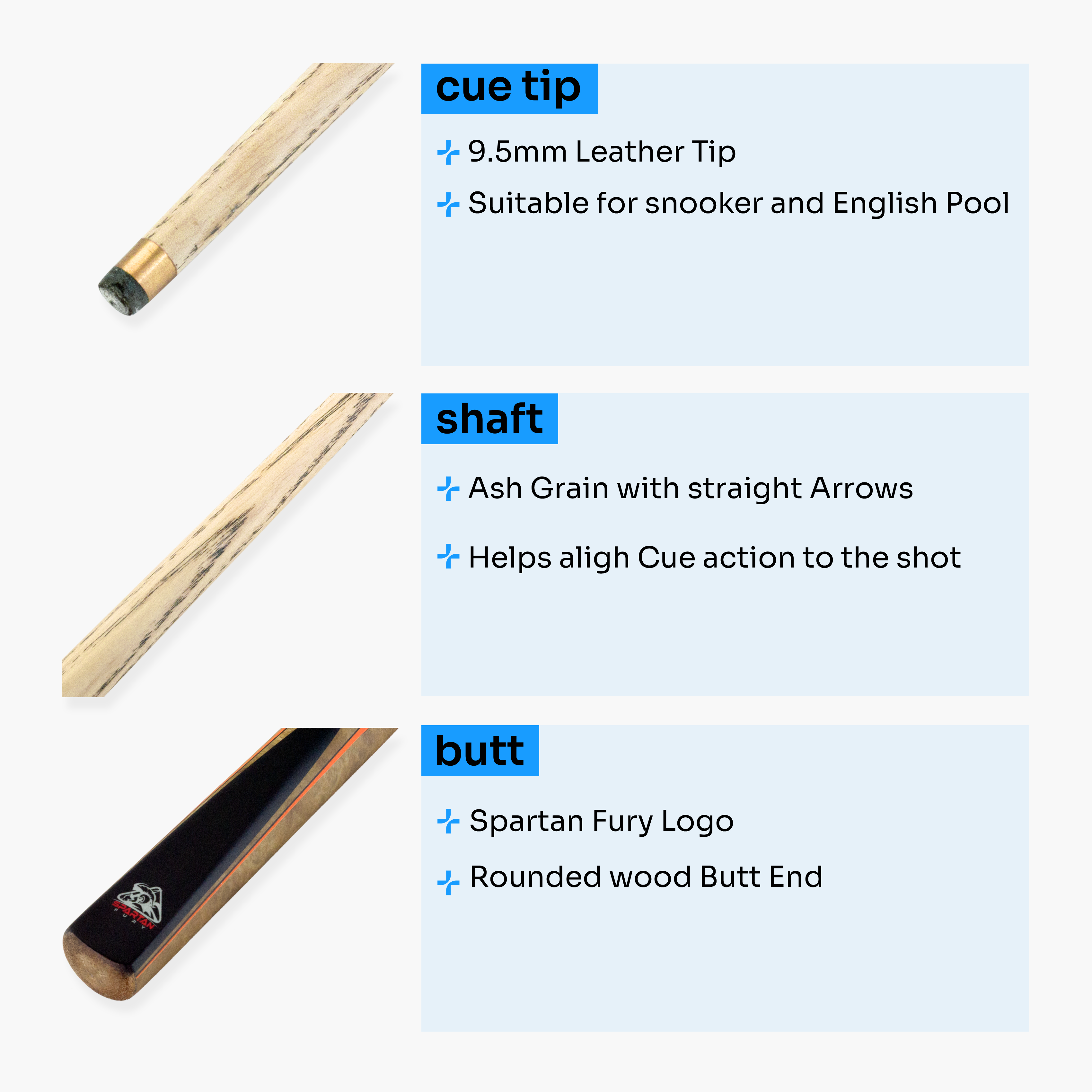Spartan Fury CONQUEST 2 Piece Snooker Pool Cue and Soft Case Set 9.5mm Tip