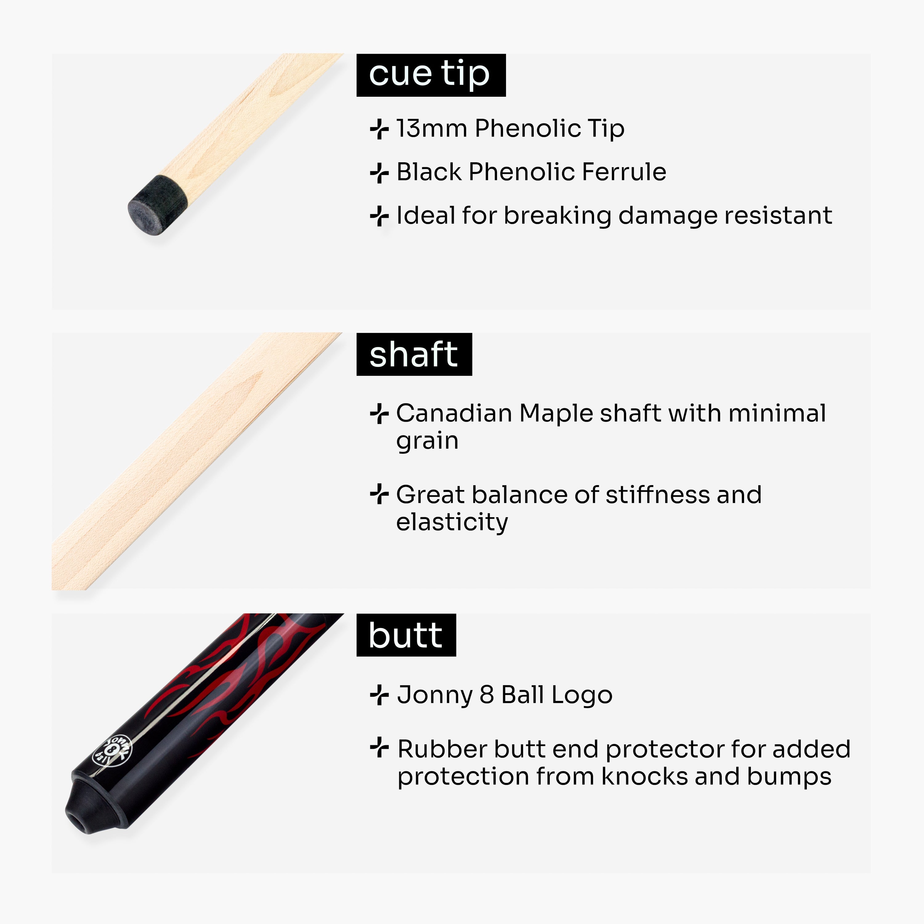 Jonny 8 Ball black American pool break cue