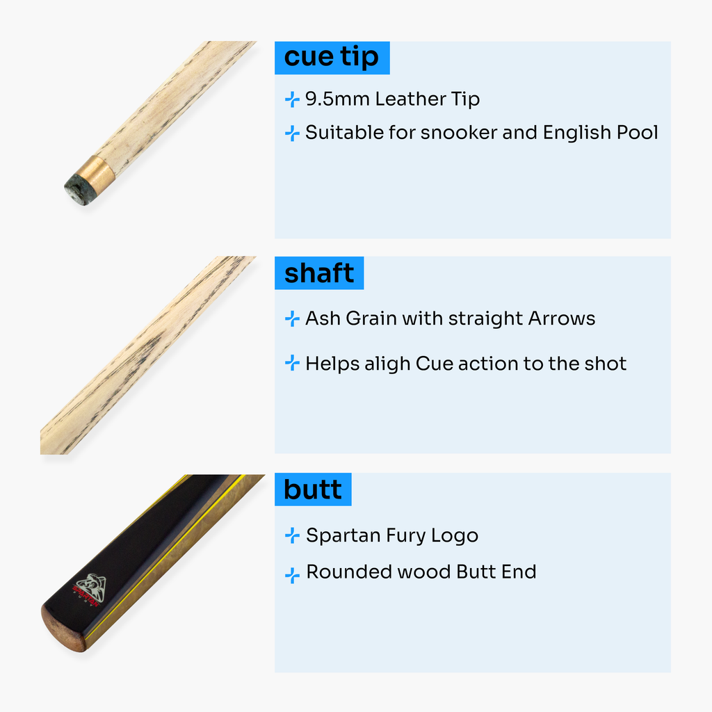 Spartan Fury CONQUEST 2 Piece Snooker Pool Cue and Soft Case Set 9.5mm Tip