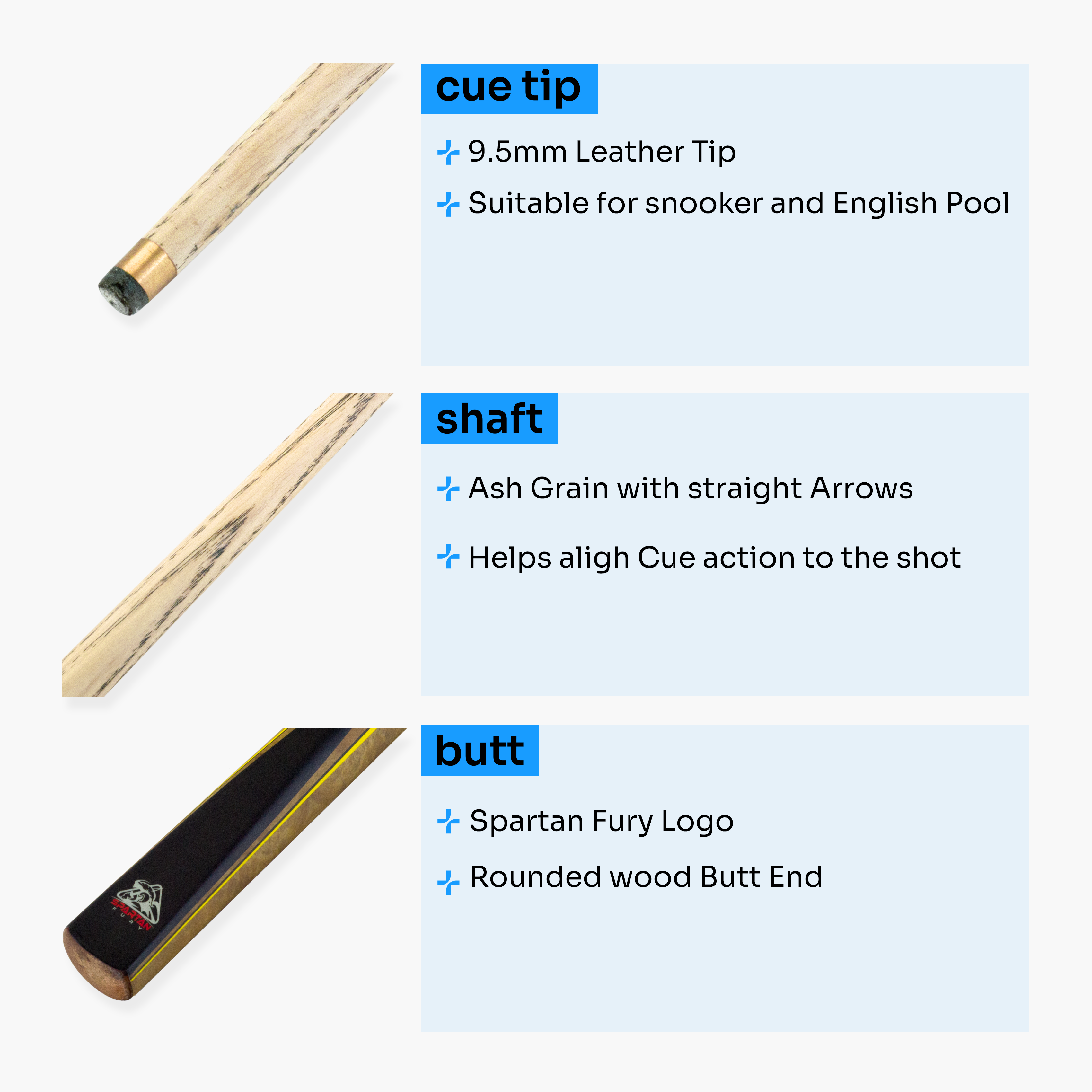Spartan Fury CONQUEST 2 Piece Snooker Pool Cue and Soft Case Set 9.5mm Tip