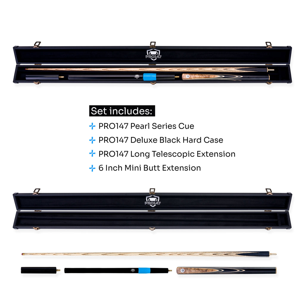 PRO147 Pearl Series Gold Burl 3/4 Joint Deluxe Cue and Case Set with 9.5mm Professional Red Leather Tip