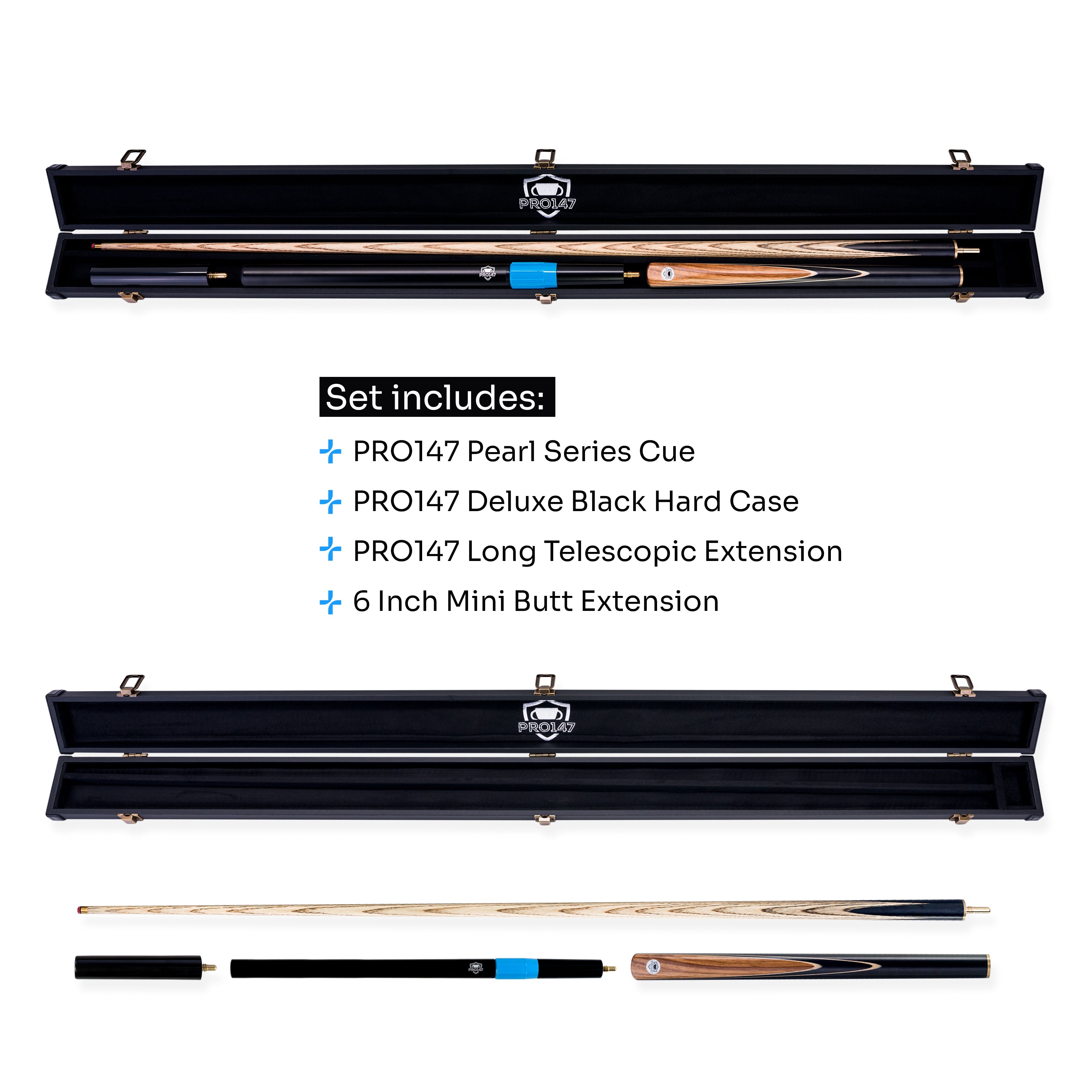 PRO147 Pearl Series Hazel Burl 3/4 Joint Deluxe Cue and Case Set with 9.5mm Professional Red Leather Tip