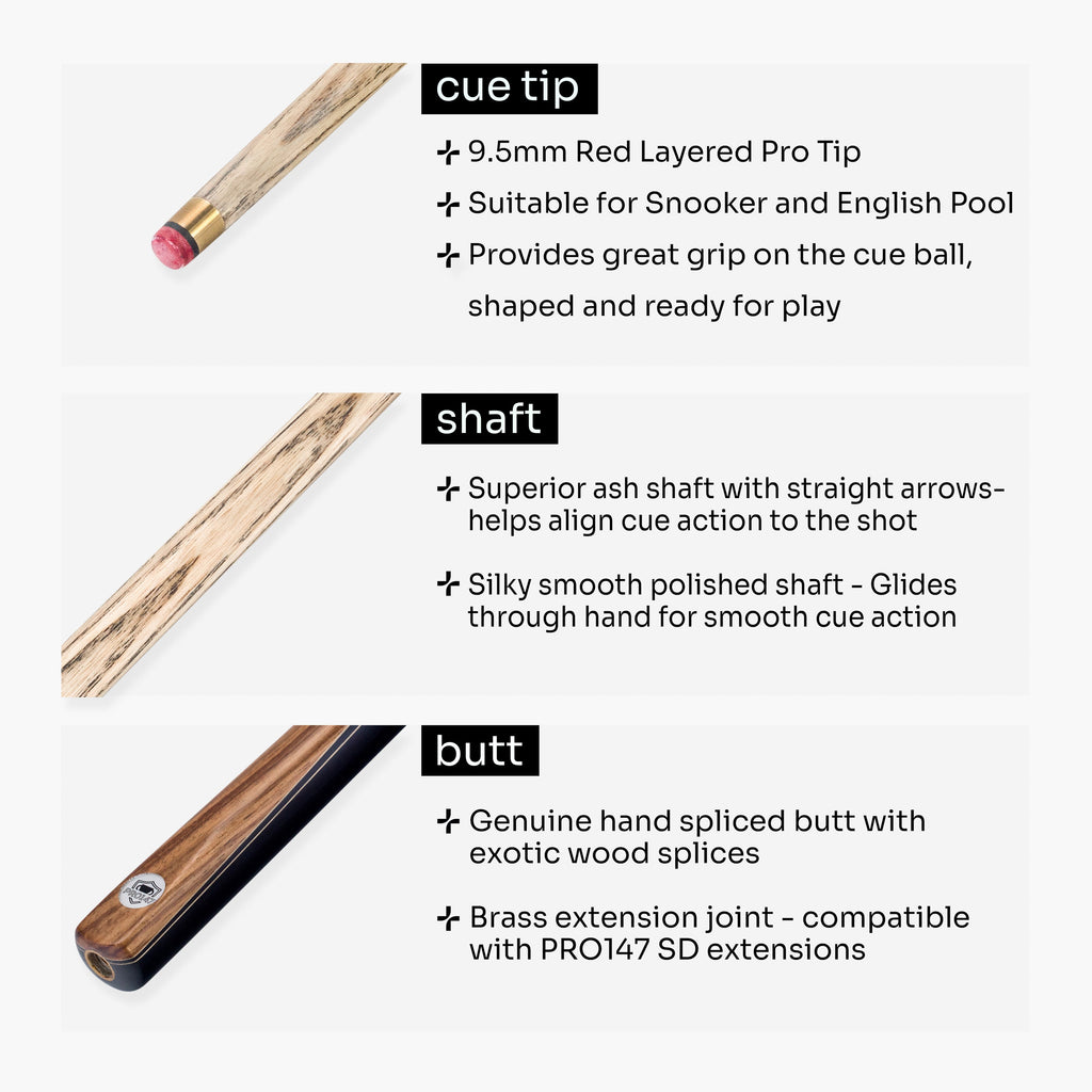 PRO147 Pearl Series Hazel Burl 3/4 Joint Cue with 9.5mm Professional Red Leather Tip