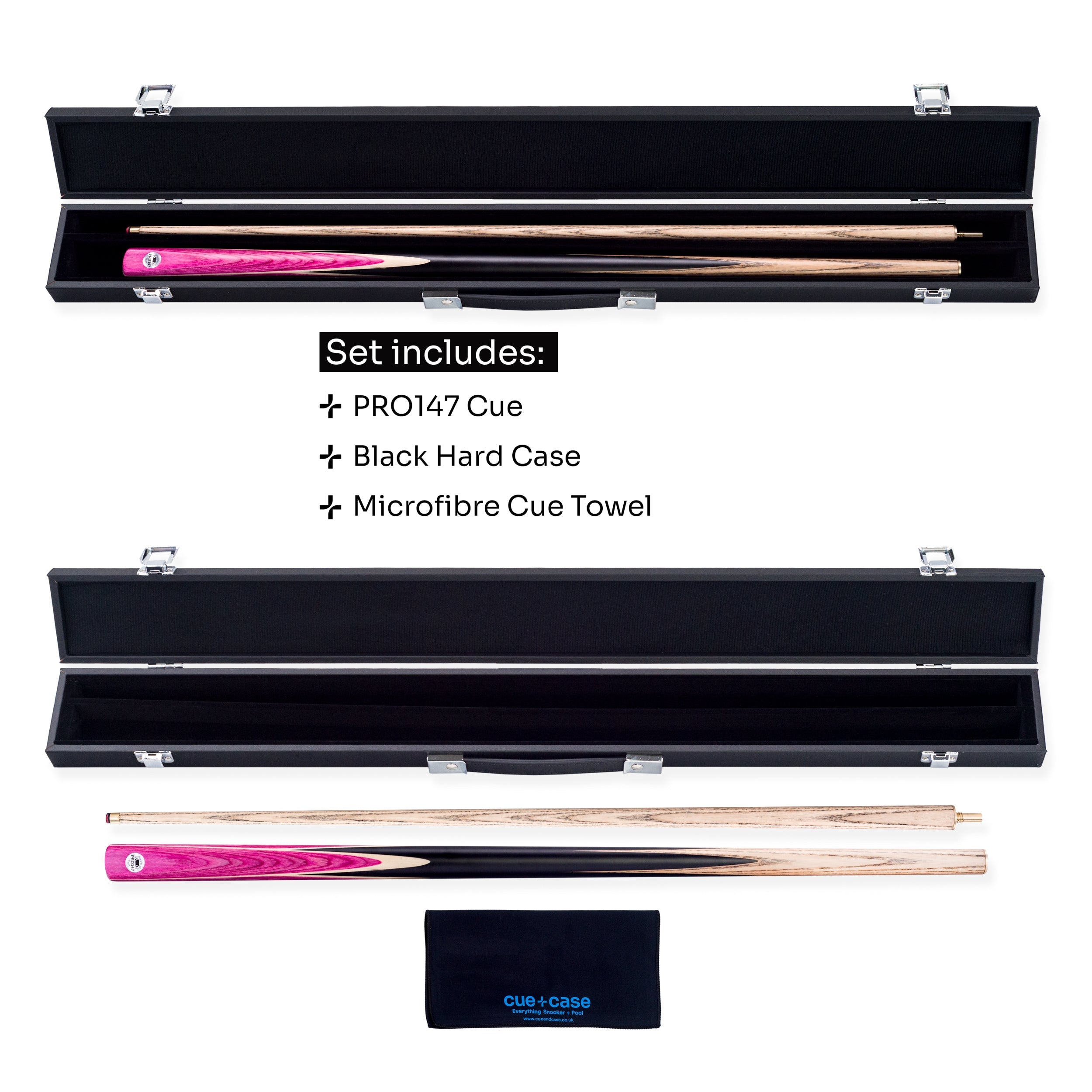 PRO147 Windsor 2 Piece Snooker and Pool Cue and Case Set 9.5mm Red Professional Tip