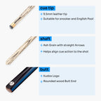 Kudos DIAMOND 57 Inch 2 Piece Matching Ash Grain Snooker Pool Cue - 9.5mm Tip