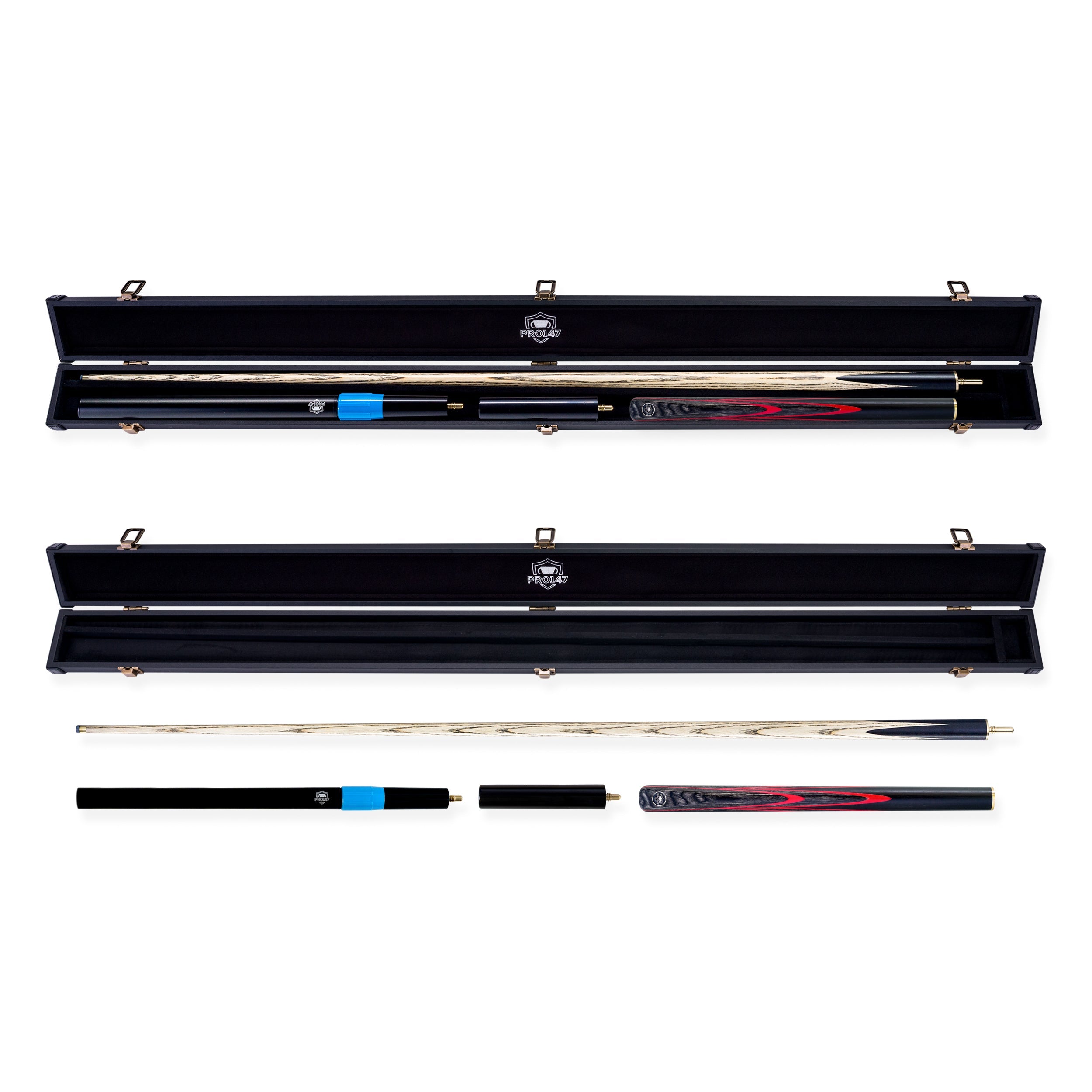 PRO147 Apollo 58 Inch 3/4 Jointed Hand Spliced Premium Snooker and Pool Cue and Case Set 9.5mm Tip