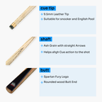 Spartan Fury VANQUISH 3/4 Joint Snooker Pool Cue and Soft Case Set 9.5mm Tip