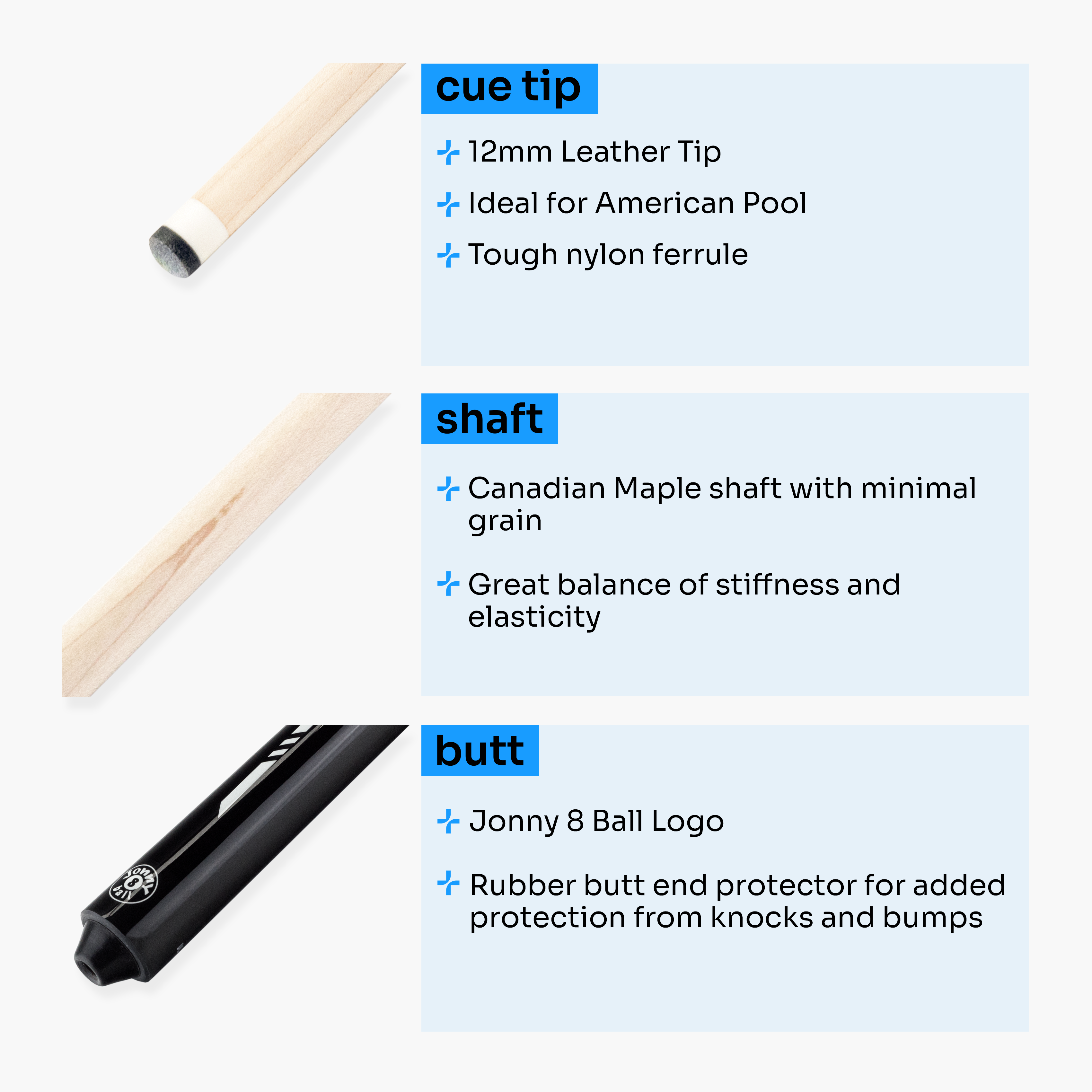 Jonny 8 Ball black 58-inch American pool cue