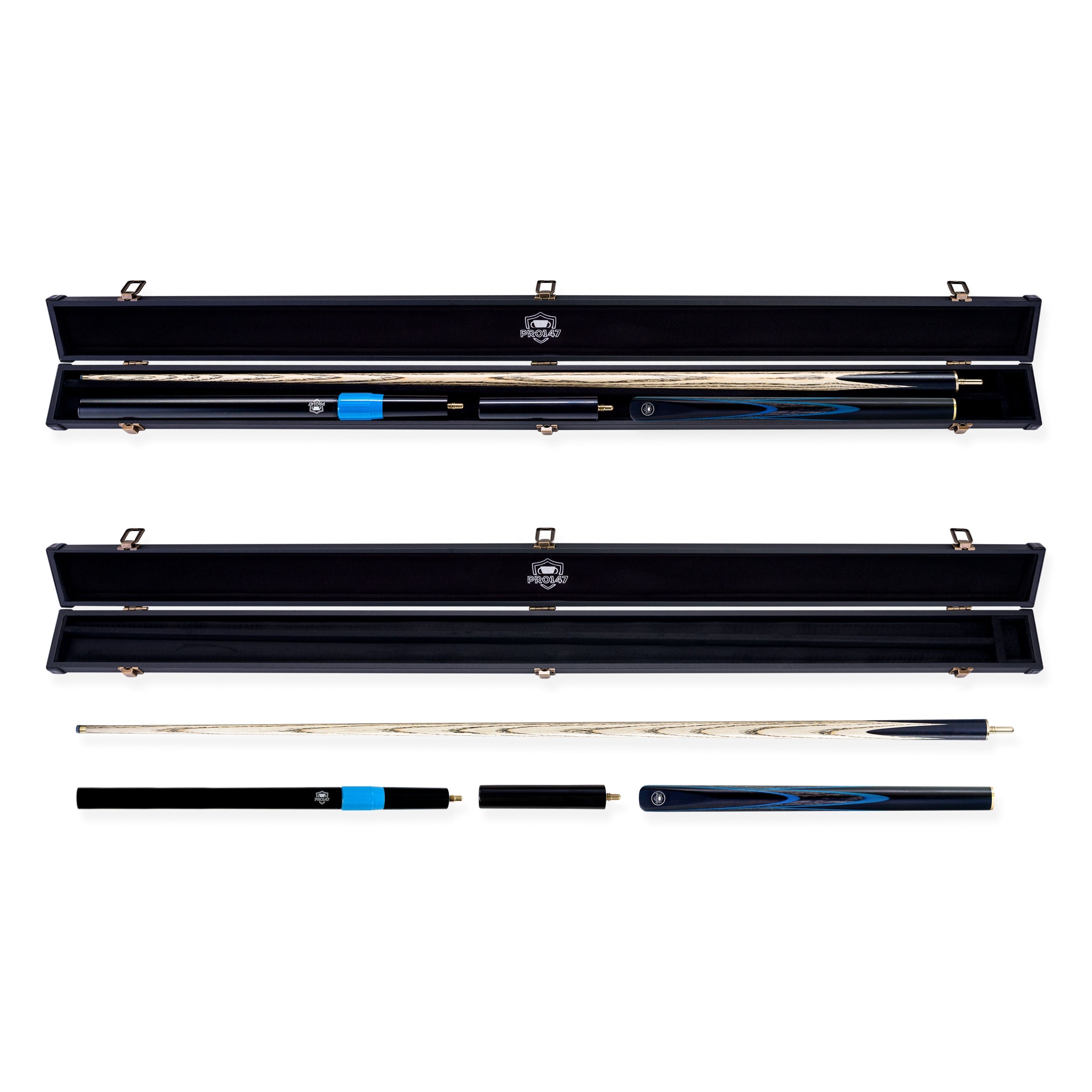 PRO147 Apollo 58 Inch 3/4 Jointed Hand Spliced Premium Snooker and Pool Cue and Case Set 9.5mm Tip