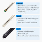 Jonny 8 Ball Panther 57 Inch 2 Piece Centre Joint UV Printed Snooker and Pool Cue with 9.5mm Green Layered Tip