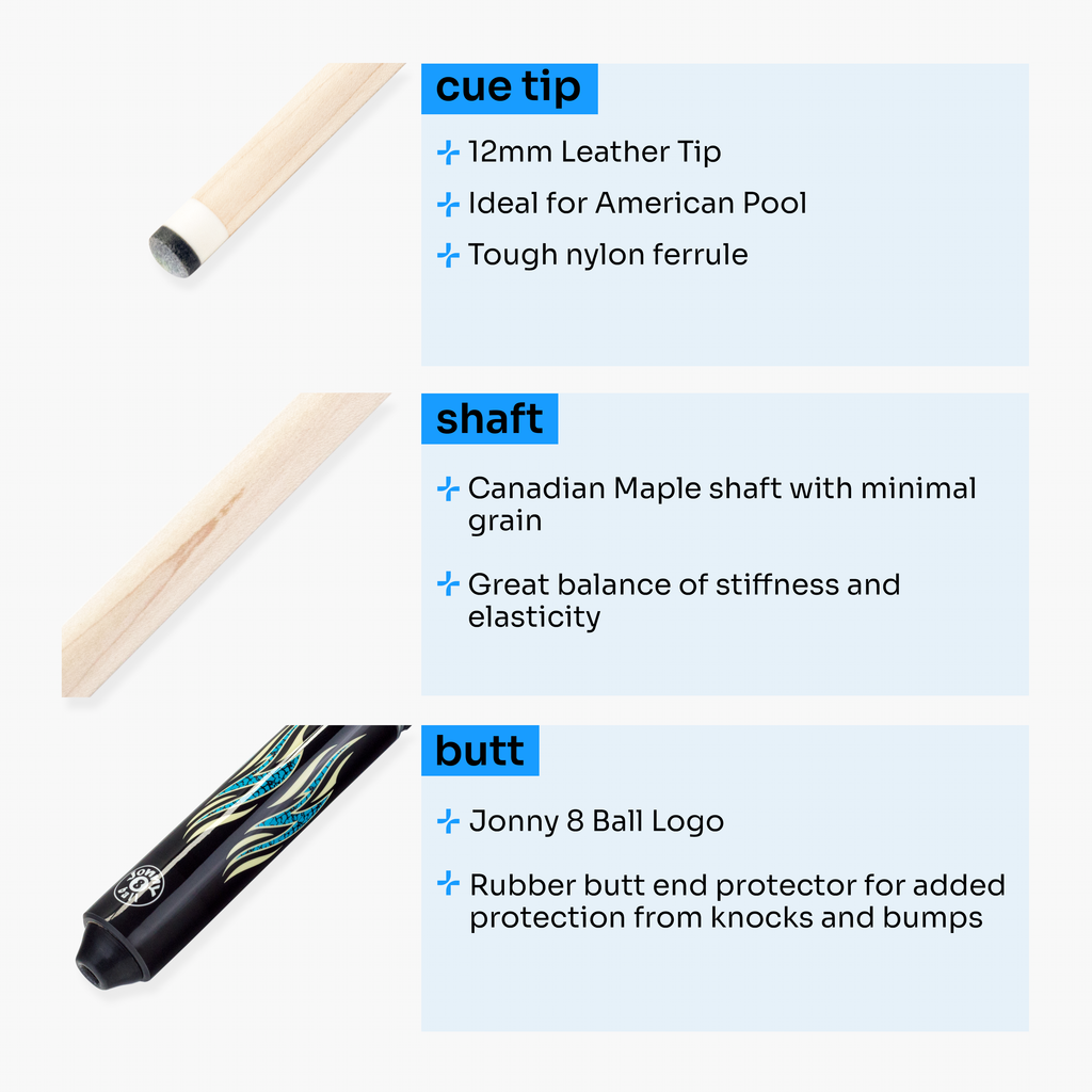 Jonny 8 Ball blue 58-inch American pool cue