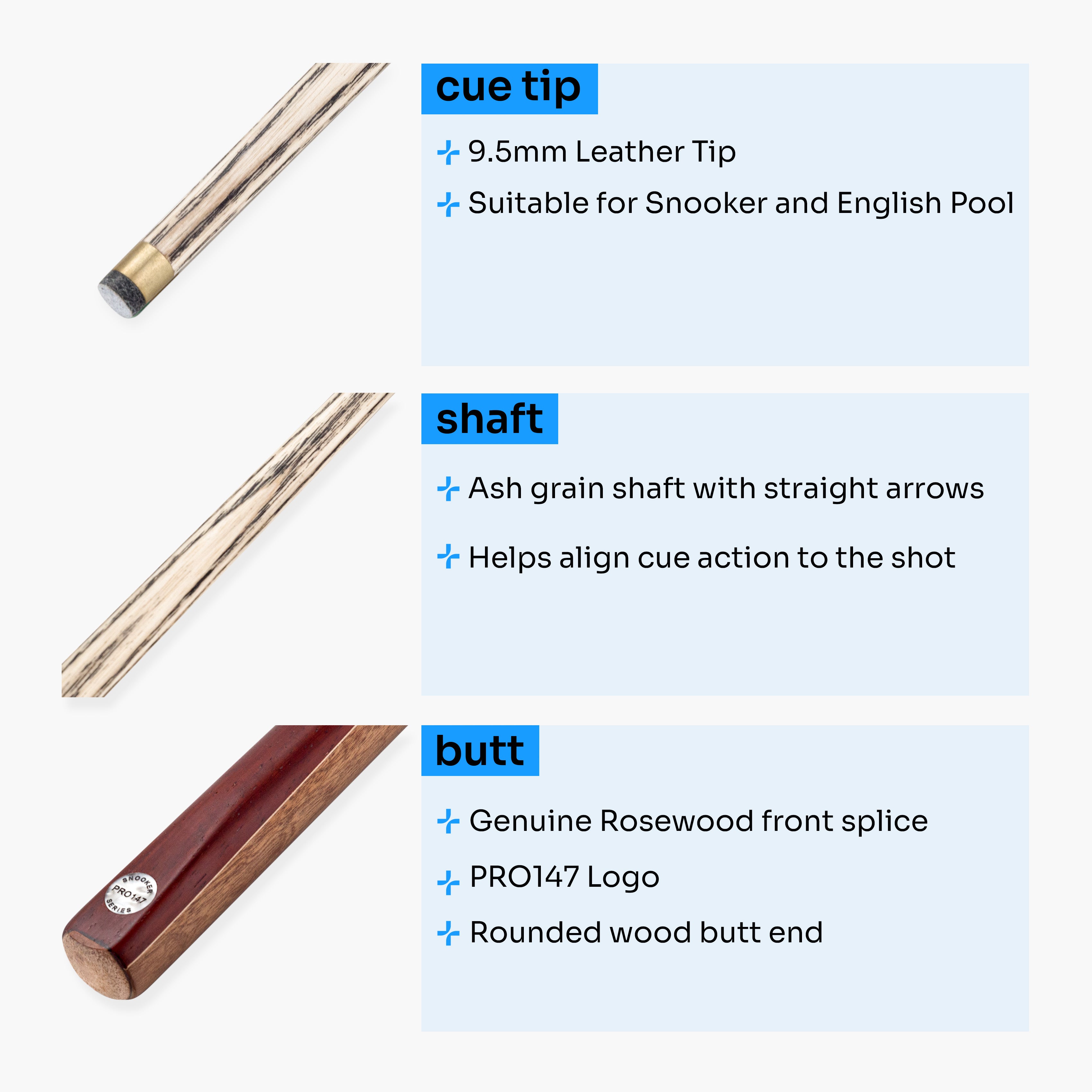 PRO147 Traditional CHAMPION 57 Inch 2 Piece Pool Snooker Cue with 9.5mm Tip - SE13