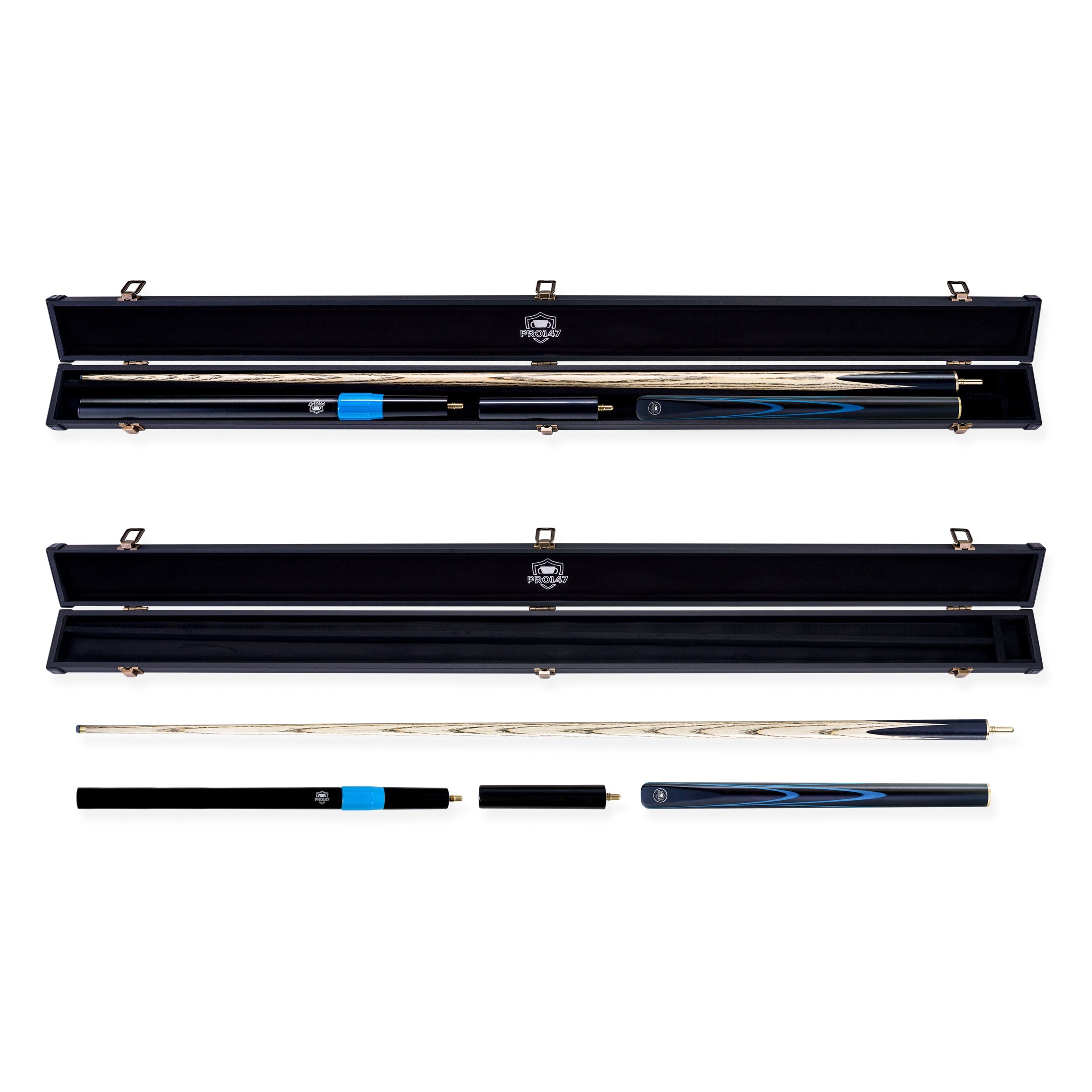 PRO147 Apollo 58 Inch 3/4 Jointed Hand Spliced Premium Snooker and Pool Cue and Case Set 9.5mm Tip