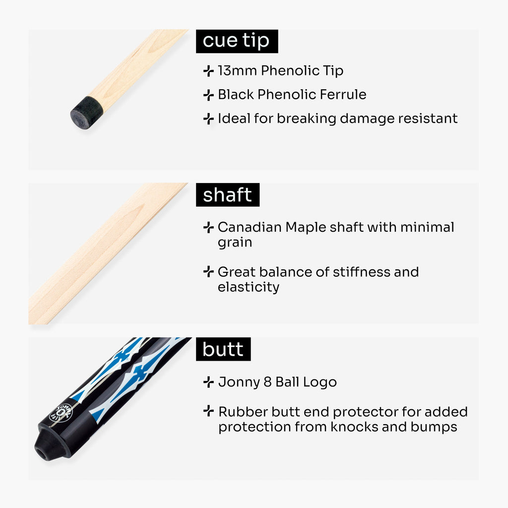 Jonny 8 Ball black American pool break cue