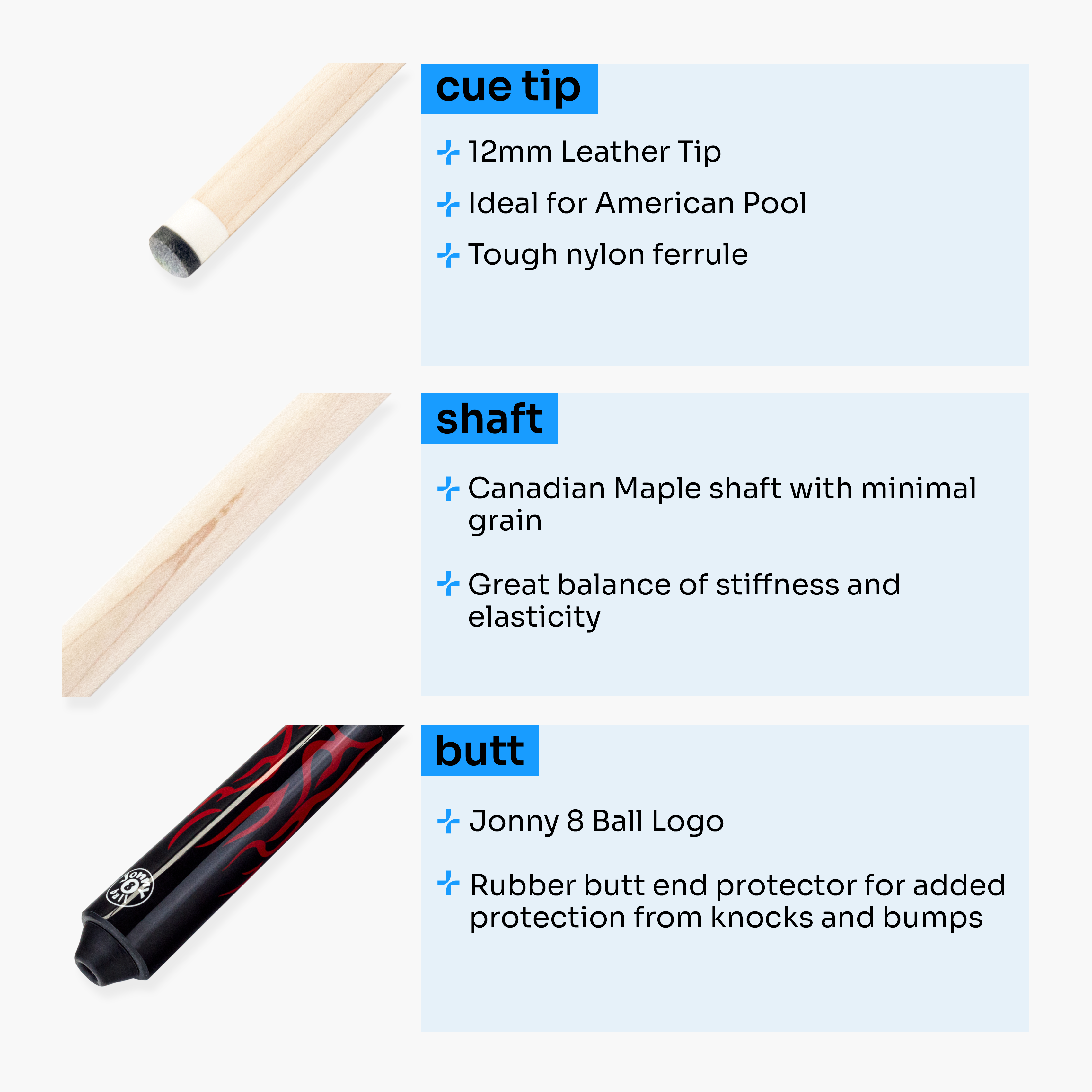 Jonny 8 Ball black 58-inch American pool cue