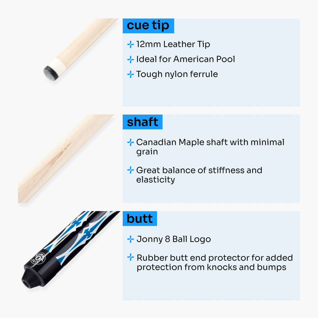 Jonny 8 Ball blue 58-inch American pool cue