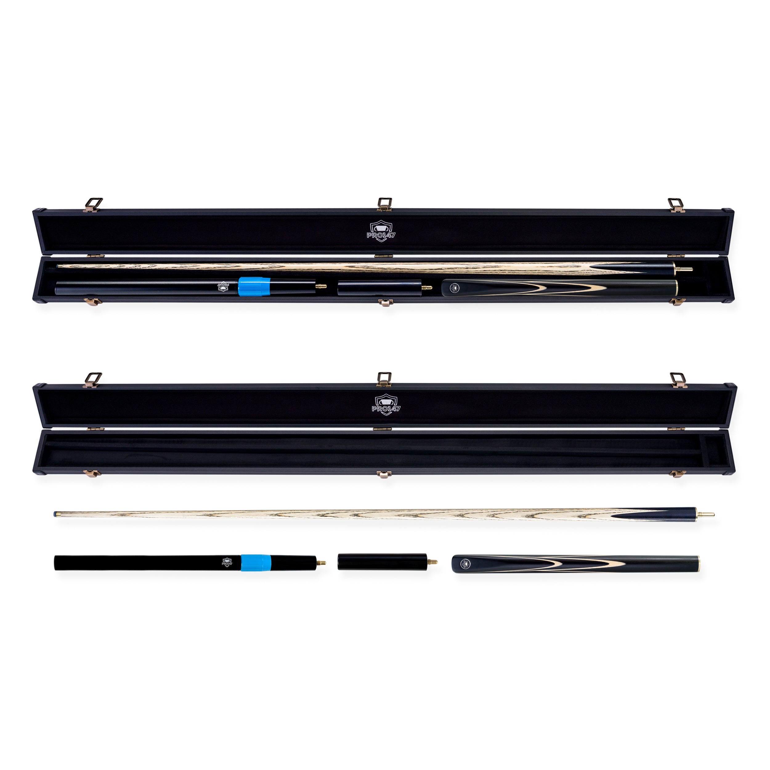 PRO147 Apollo 58 Inch 3/4 Jointed Hand Spliced Premium Snooker and Pool Cue and Case Set 9.5mm Tip