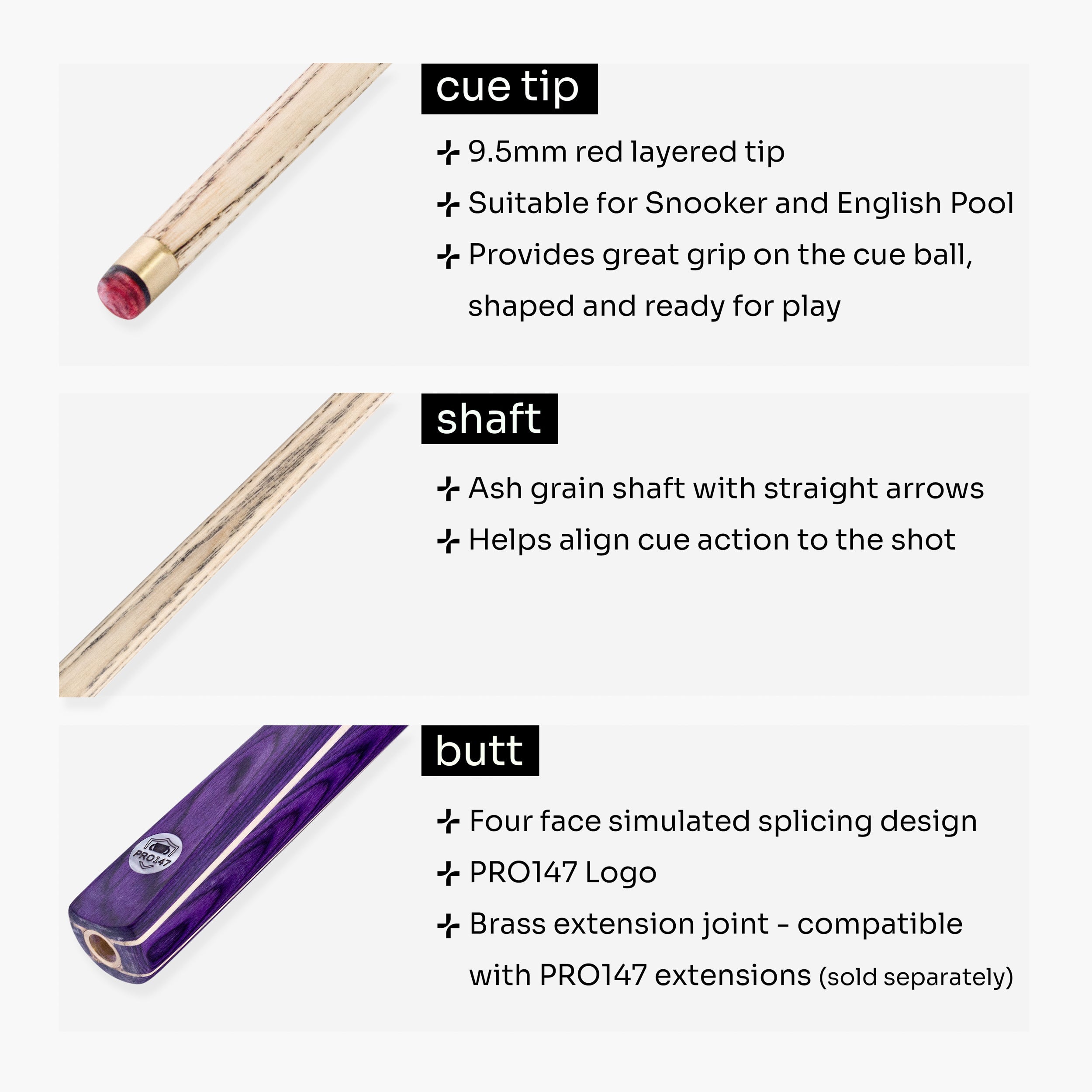 PRO147 Windsor 2 Piece Snooker and Pool Cue and Case Set 9.5mm Red Professional Tip